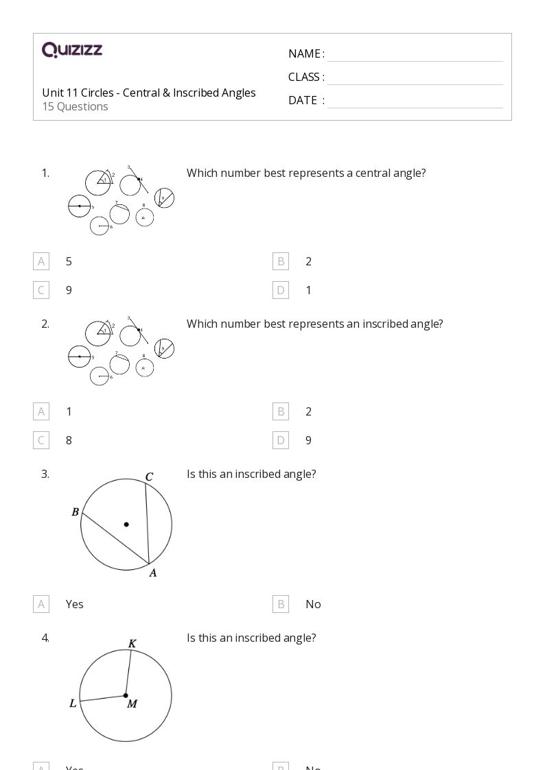 inscribed angles worksheet and answers
