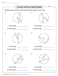 Inscribed Angles and Central Angles Worksheets