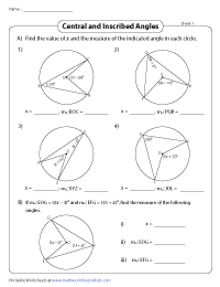 Inscribed Angles and Central Angles Worksheets