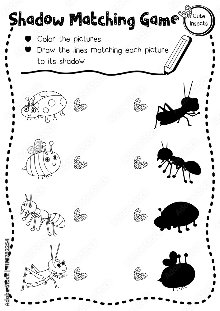 Shadow matching game of insect bug animals for preschool kids ...