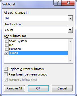 insert subtotals in a list of data in a worksheet