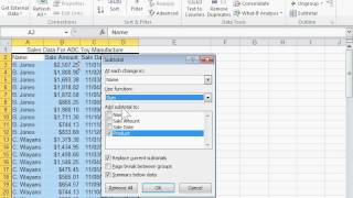 insert subtotals in a list of data in a worksheet