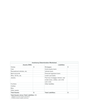 IRS Insolvency Determination Worksheet - Fill out Tax Template Online