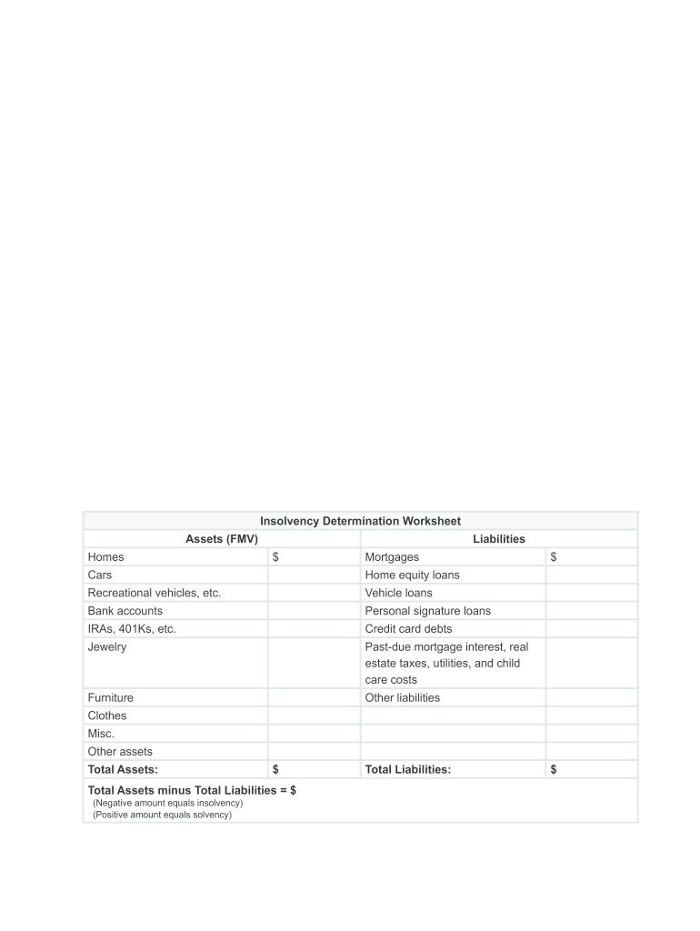 Insolvency worksheet fillable: Fill out &  sign online | DocHub