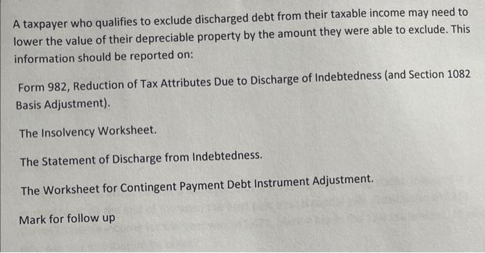 Solved A taxpayer who qualifies to exclude discharged debt | Chegg.com