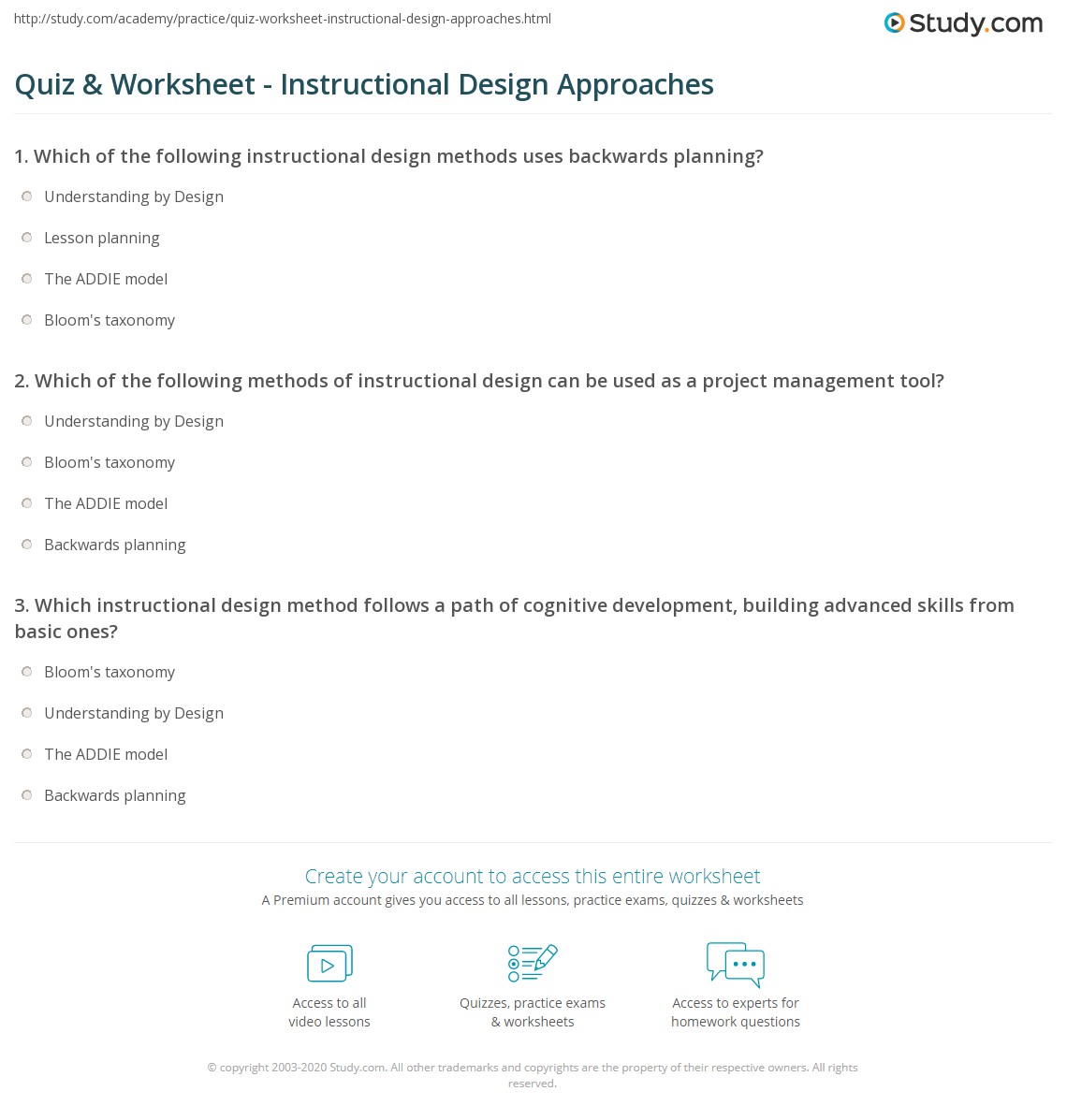 Quiz &  Worksheet - Instructional Design Approaches | Study.com