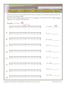 Integer Addition With a Number Line | Integer Worksheets