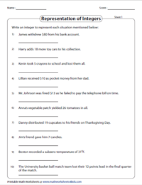 Integers Worksheets