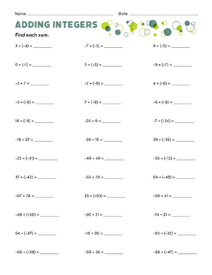Adding Integers | Interactive Worksheet 