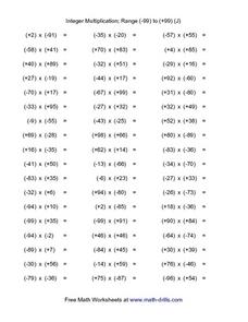 Integer Multiplication: Range -99 to 99 (J) Worksheet for 5th ...