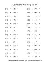 Operations with Integers (H) Worksheet for 4th - 6th Grade ...