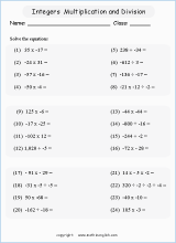 Math worksheets with integers and negative numbers for primary ...