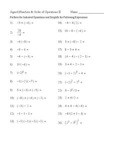integer order of operation worksheet