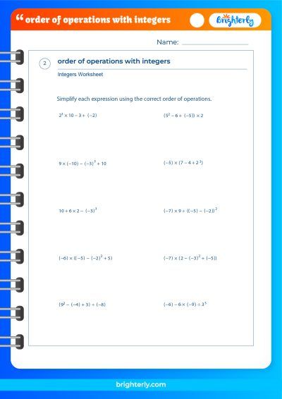 Order of Operations with Integers Worksheet [PDFs] Brighterly.com ...