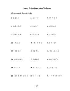 integer order of operations worksheet