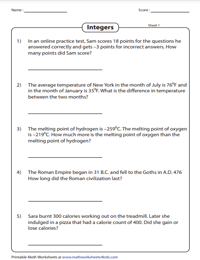 Adding and Subtracting Integers Worksheets