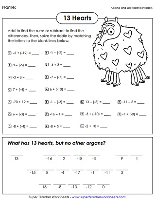 integer puzzle worksheet