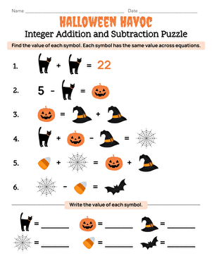 Halloween Havoc: Integer Addition and Subtraction Puzzle ...