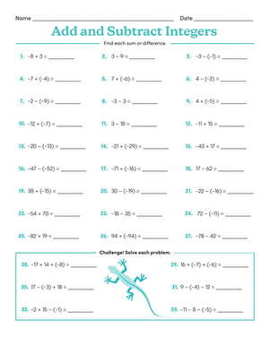 Add and Subtract Integers | Interactive Worksheet 