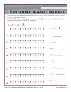 Integer Subtraction With a Number Line | Integer Worksheets