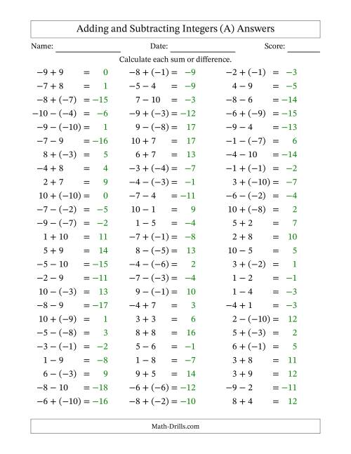 integers adding and subtracting integers