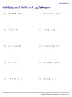 Adding and Subtracting Integers Worksheets