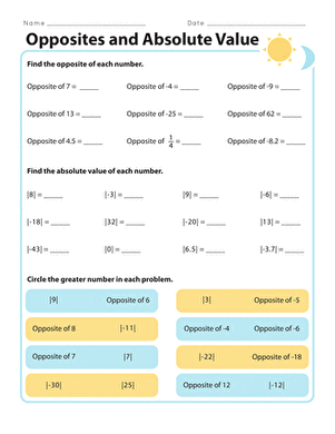 Opposites and Absolute Value | Worksheet 