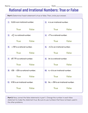 Rational and Irrational Numbers: True or False | Worksheet ...