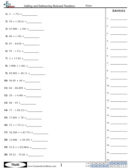 integers and rational numbers worksheet
