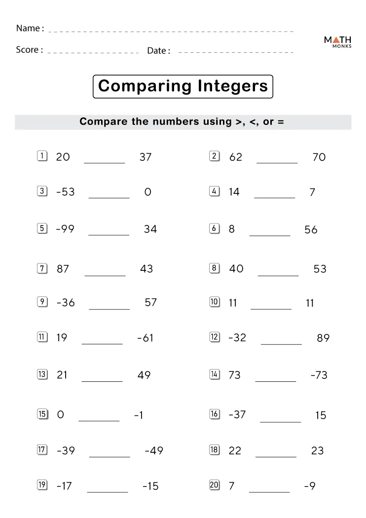 integers and rational numbers worksheet