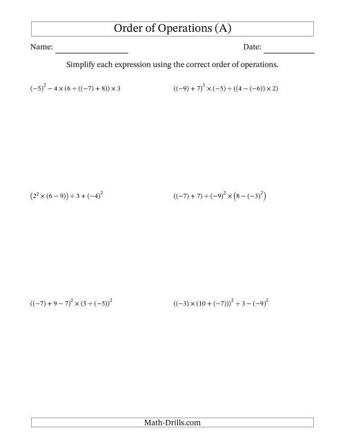 Order of Operations with Negative and Positive Integers (Six Steps ...