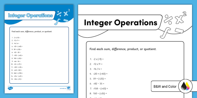 Seventh Grade Integer Operations Activity (teacher made) - Worksheets ...