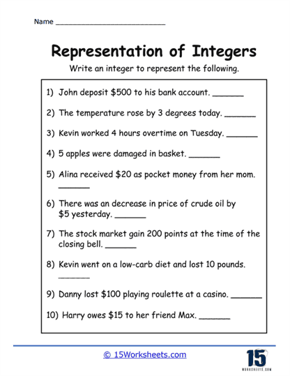 Representation of Integers Worksheets - 15 Worksheets Library