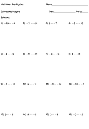 Subtracting Integers - MathVine.com