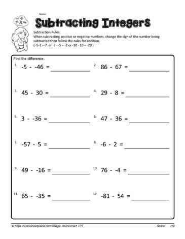 integers worksheet with answers