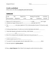Nutrient Cycle Worksheet - Integrated Science Name Cycles ...