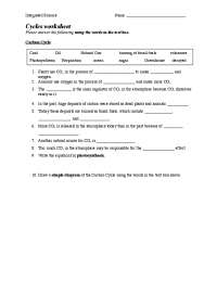 Cycles worksheet | Lecture notes Fossil Fuels | Docsity