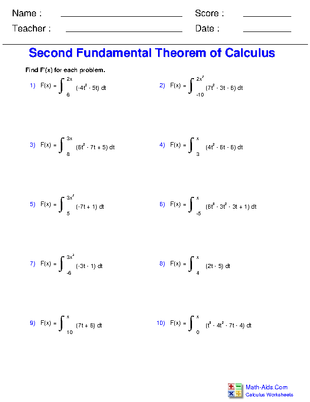 Calculus Worksheets | Definite Integration Worksheets