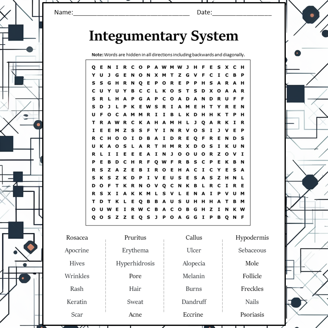 Integumentary System Word Search Puzzle Worksheet Activity PDF ...