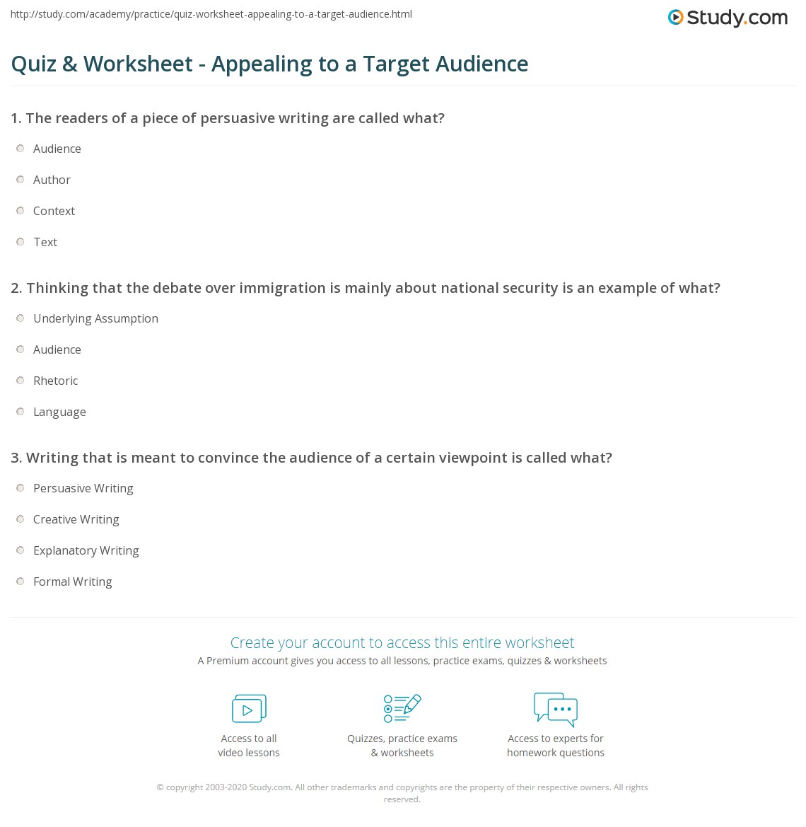 Quiz &  Worksheet - Appealing to a Target Audience | Study.com