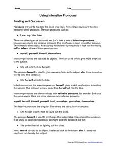 Using Intensive Pronouns Worksheet for 4th - 6th Grade | Lesson Planet
