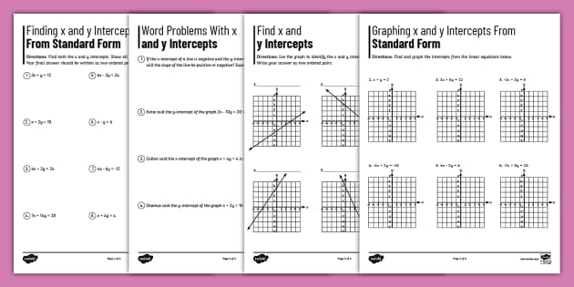 Finding X and Y Intercepts From Standard Form Worksheet