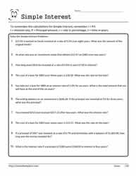 Simple Interest Quizzes Worksheets
