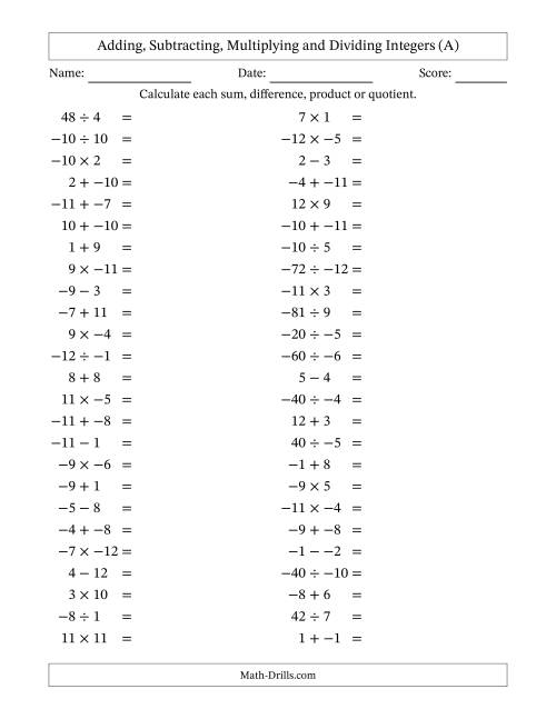 Adding, Subtracting, Multiplying and Dividing Mixed Integers from ...