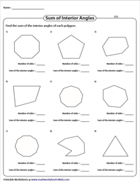 Interior Angles, Exterior Angles and the Sum | Polygon Worksheets