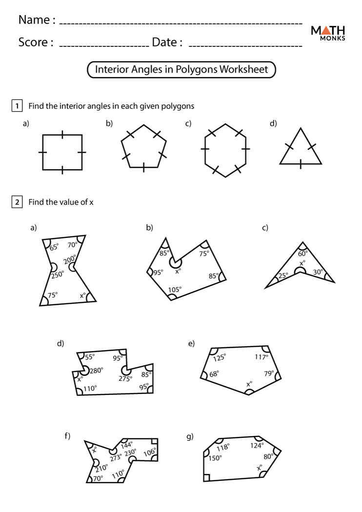 Free interior and exterior angles of polygons worksheet key, Download