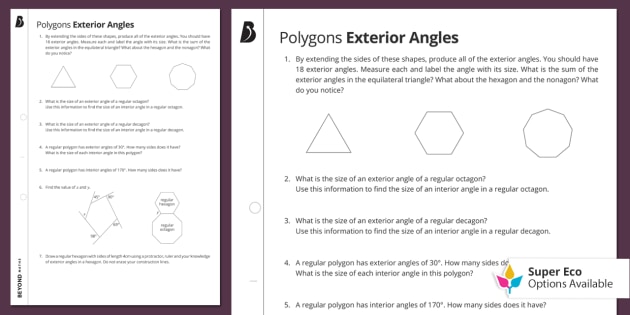 interior and exterior angles of polygons worksheet with answers