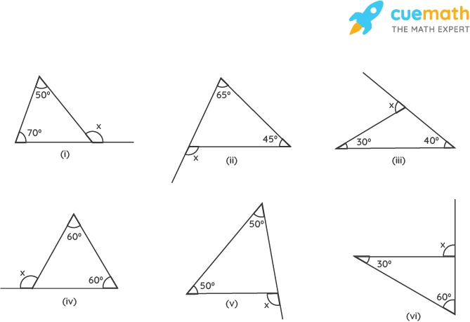 Find the value of the unknown exterior angle x in the following ...
