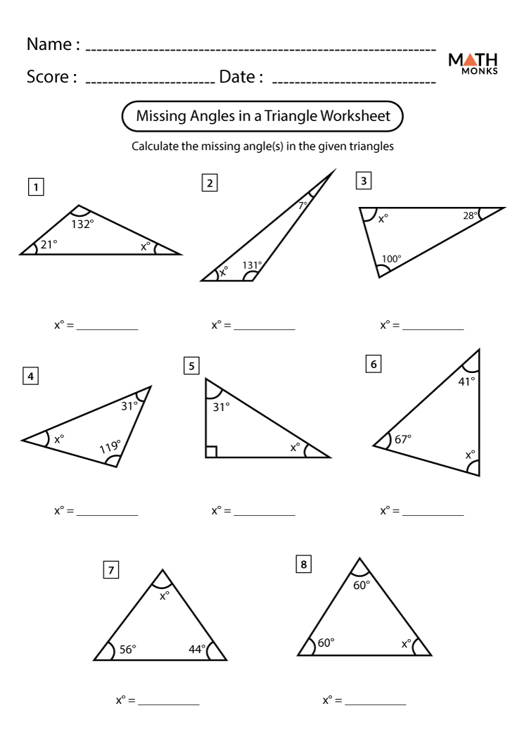 interior angles of a triangle worksheet
