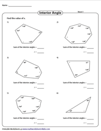 Interior Angles, Exterior Angles and the Sum | Polygon Worksheets